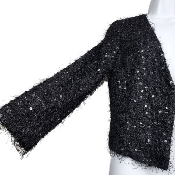 Loft Womens Black Fringe Sequin Open Front Blazer Jacket Size 4 NWT - Picture 3 of 6